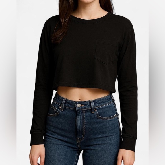 Garage Black Long Sleeve Crop Top - Picture 1 of 4